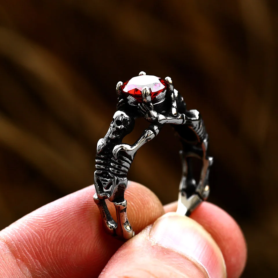 BEIER 316L stainless steel Simple men and women skull rings Fashion Inlaid Red/Blue/Black/white Stone jewelry BR8-907
