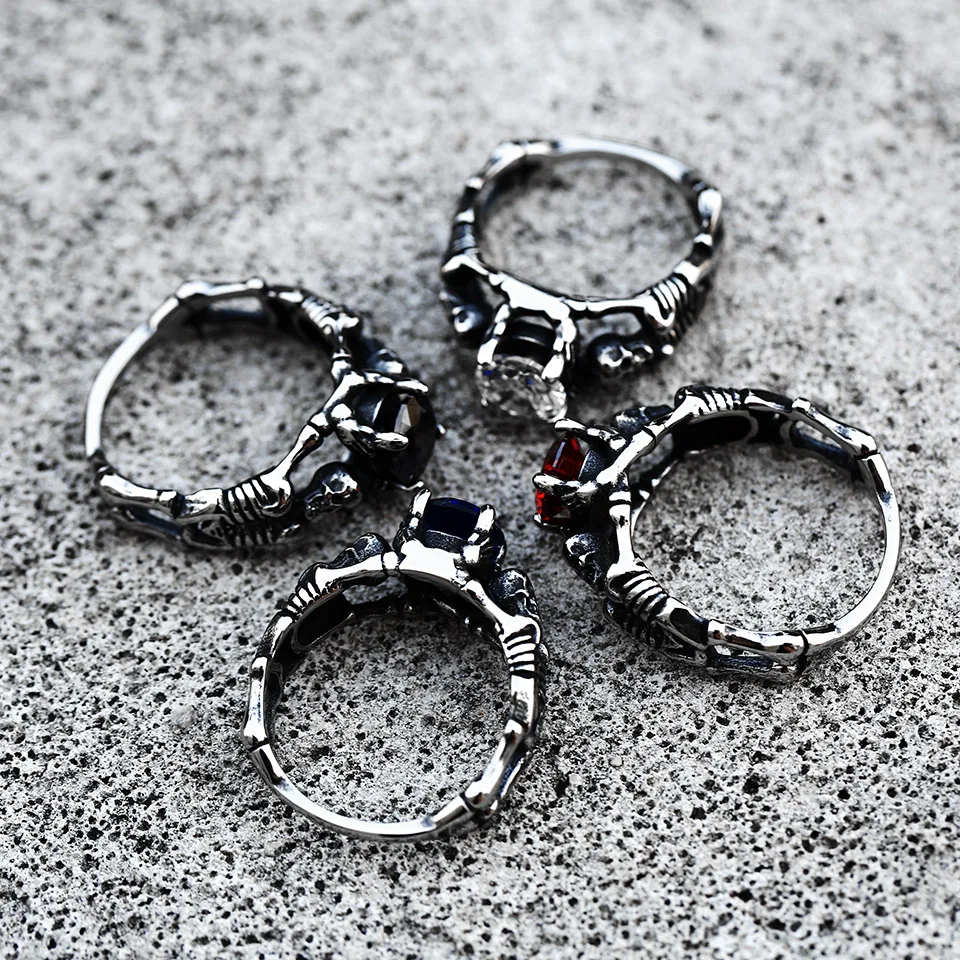 BEIER 316L stainless steel Simple men and women skull rings Fashion Inlaid Red/Blue/Black/white Stone jewelry BR8-907