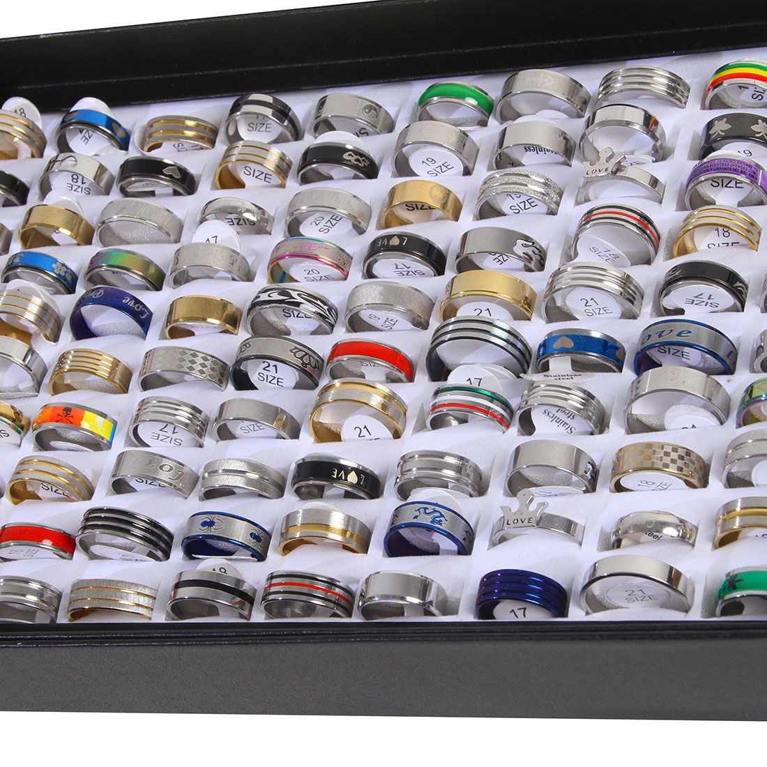 100pcs Mixed Rings Wholesale Lot Bulk Finger Band Rings for Men Women Birthday Jewelry Gift with Box 100pcs Mixed Rings Wholesale Lot Bulk Finger Band Rings for Men Women Birthday Jewelry Gift with Box