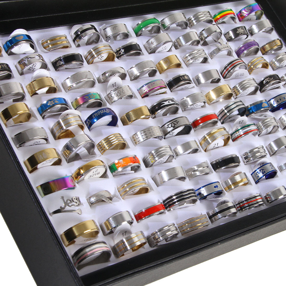 100pcs Mixed Rings Wholesale Lot Bulk Finger Band Rings for Men Women Birthday Jewelry Gift with Box 100pcs Mixed Rings Wholesale Lot Bulk Finger Band Rings for Men Women Birthday Jewelry Gift with Box
