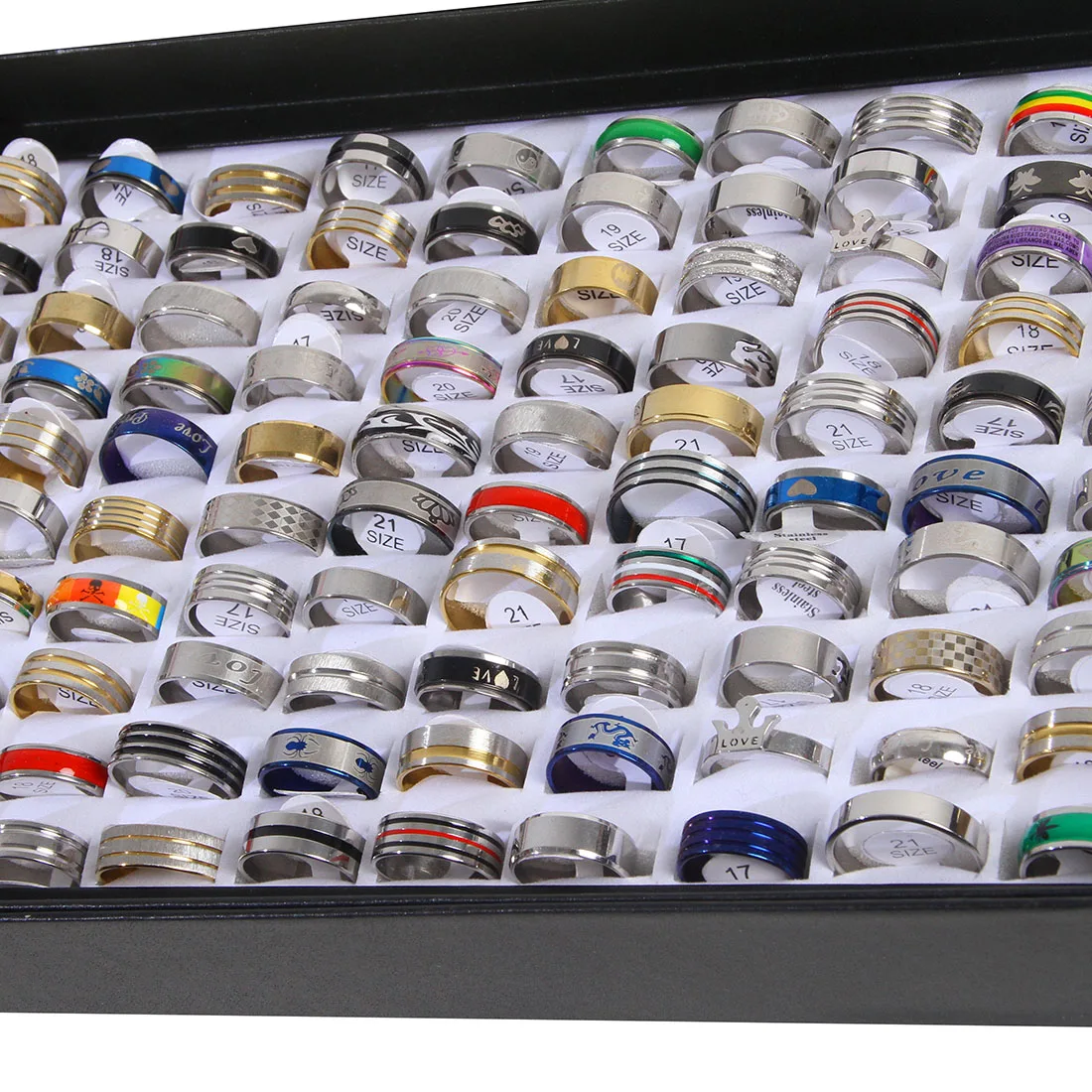 100pcs Mixed Rings Wholesale Lot Bulk Finger Band Rings for Men Women Birthday Jewelry Gift with Box 100pcs Mixed Rings Wholesale Lot Bulk Finger Band Rings for Men Women Birthday Jewelry Gift with Box
