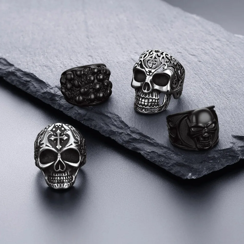 U7 Stainless Steel Big Skull Rings for Man Woman Size 7-14 Cross 3D Skeleton Cuban Chain Celtic Knot Pattern Gothic Punk Jewelry U7 Stainless Steel Big Skull Rings for Man Woman Size 7-14 Cross 3D Skeleton Cuban Chain Celtic Knot Pattern Gothic Punk Jewelry