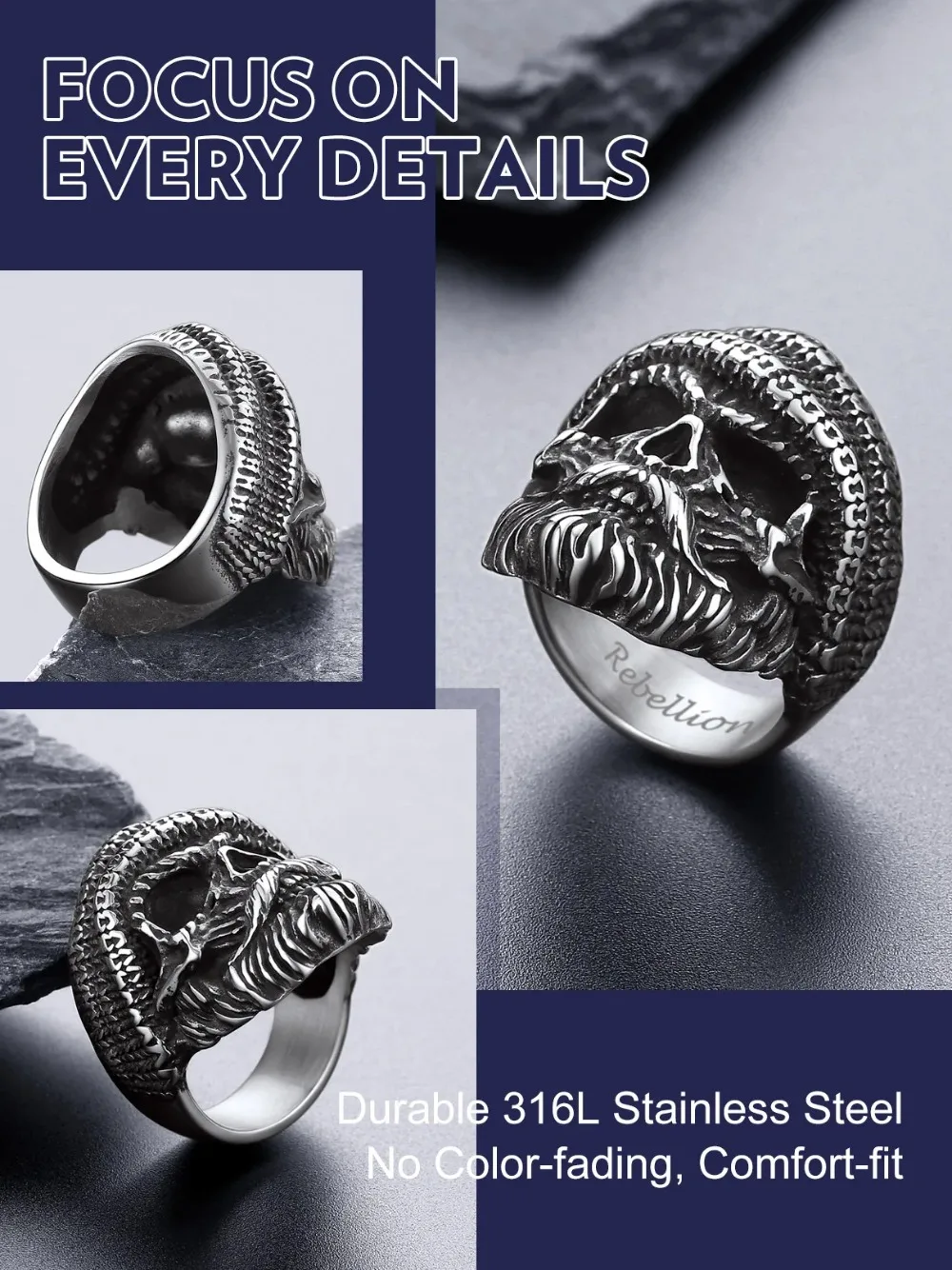 U7 Stainless Steel Big Skull Rings for Man Woman Size 7-14 Cross 3D Skeleton Cuban Chain Celtic Knot Pattern Gothic Punk Jewelry U7 Stainless Steel Big Skull Rings for Man Woman Size 7-14 Cross 3D Skeleton Cuban Chain Celtic Knot Pattern Gothic Punk Jewelry