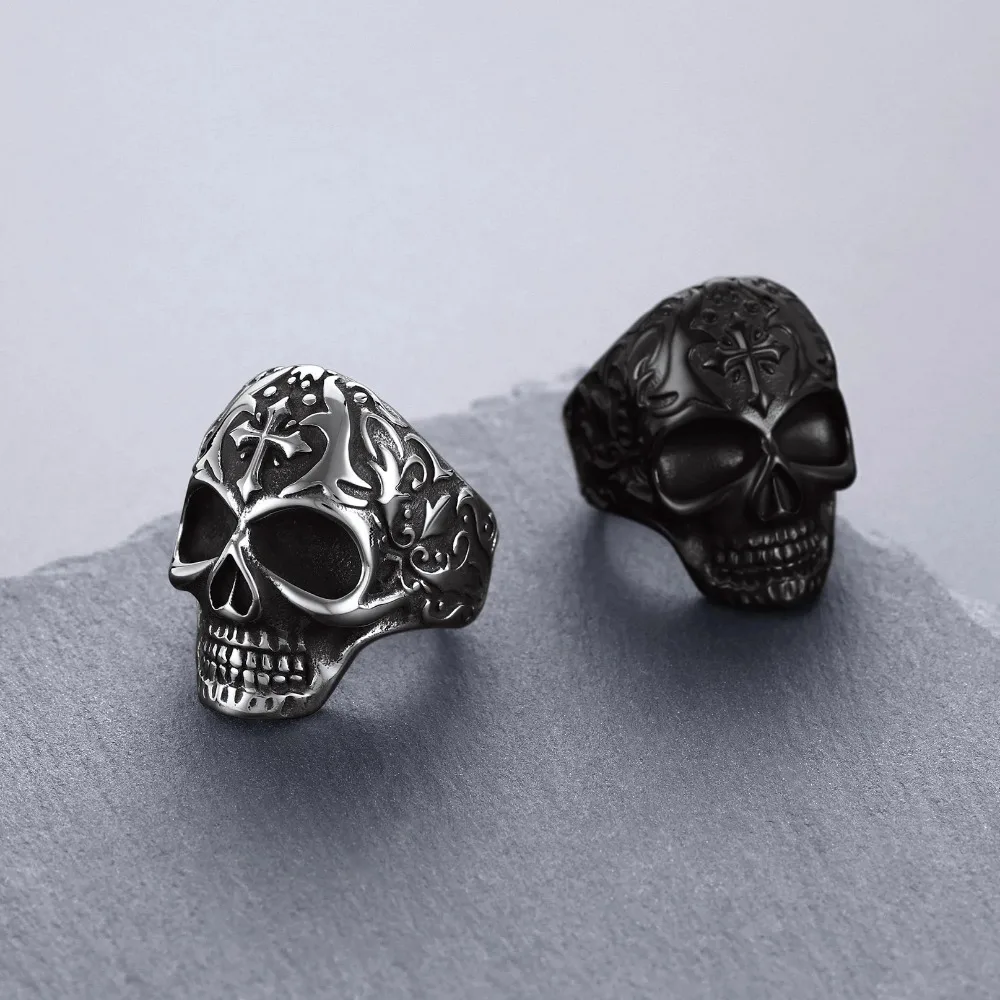 U7 Stainless Steel Big Skull Rings for Man Woman Size 7-14 Cross 3D Skeleton Cuban Chain Celtic Knot Pattern Gothic Punk Jewelry U7 Stainless Steel Big Skull Rings for Man Woman Size 7-14 Cross 3D Skeleton Cuban Chain Celtic Knot Pattern Gothic Punk Jewelry