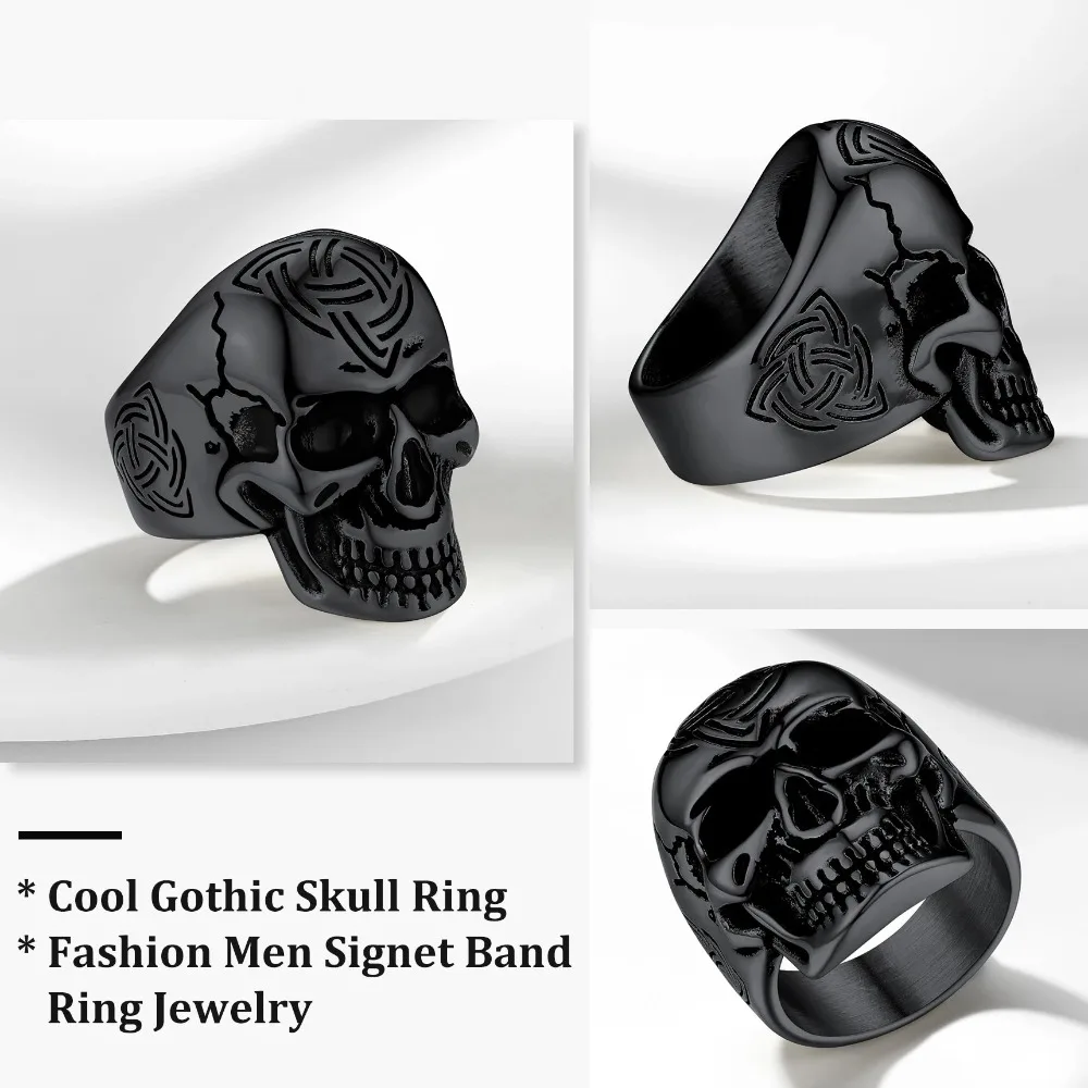 U7 Stainless Steel Big Skull Rings for Man Woman Size 7-14 Cross 3D Skeleton Cuban Chain Celtic Knot Pattern Gothic Punk Jewelry U7 Stainless Steel Big Skull Rings for Man Woman Size 7-14 Cross 3D Skeleton Cuban Chain Celtic Knot Pattern Gothic Punk Jewelry