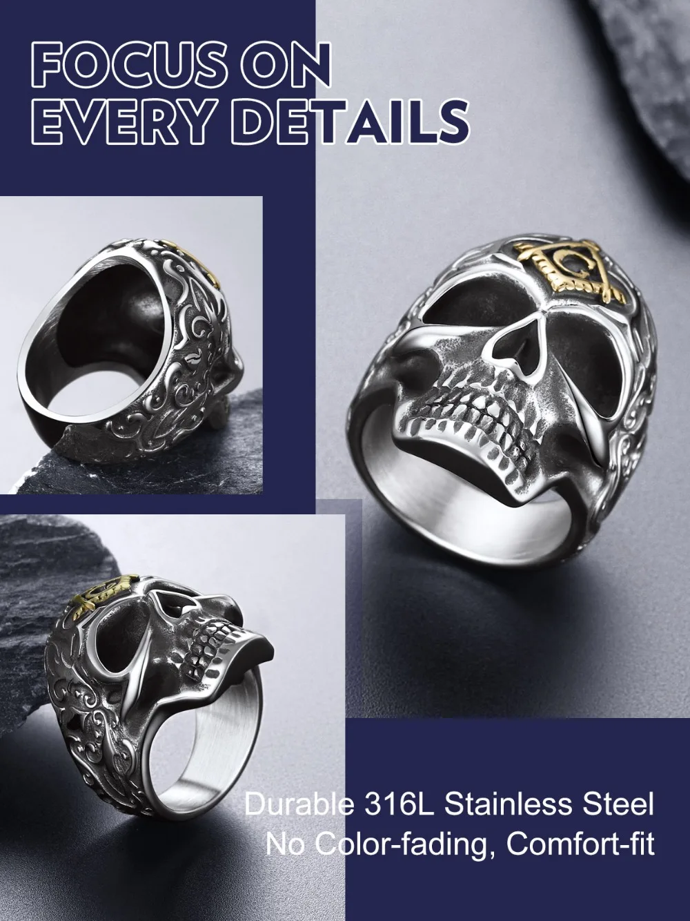 U7 Stainless Steel Big Skull Rings for Man Woman Size 7-14 Cross 3D Skeleton Cuban Chain Celtic Knot Pattern Gothic Punk Jewelry U7 Stainless Steel Big Skull Rings for Man Woman Size 7-14 Cross 3D Skeleton Cuban Chain Celtic Knot Pattern Gothic Punk Jewelry