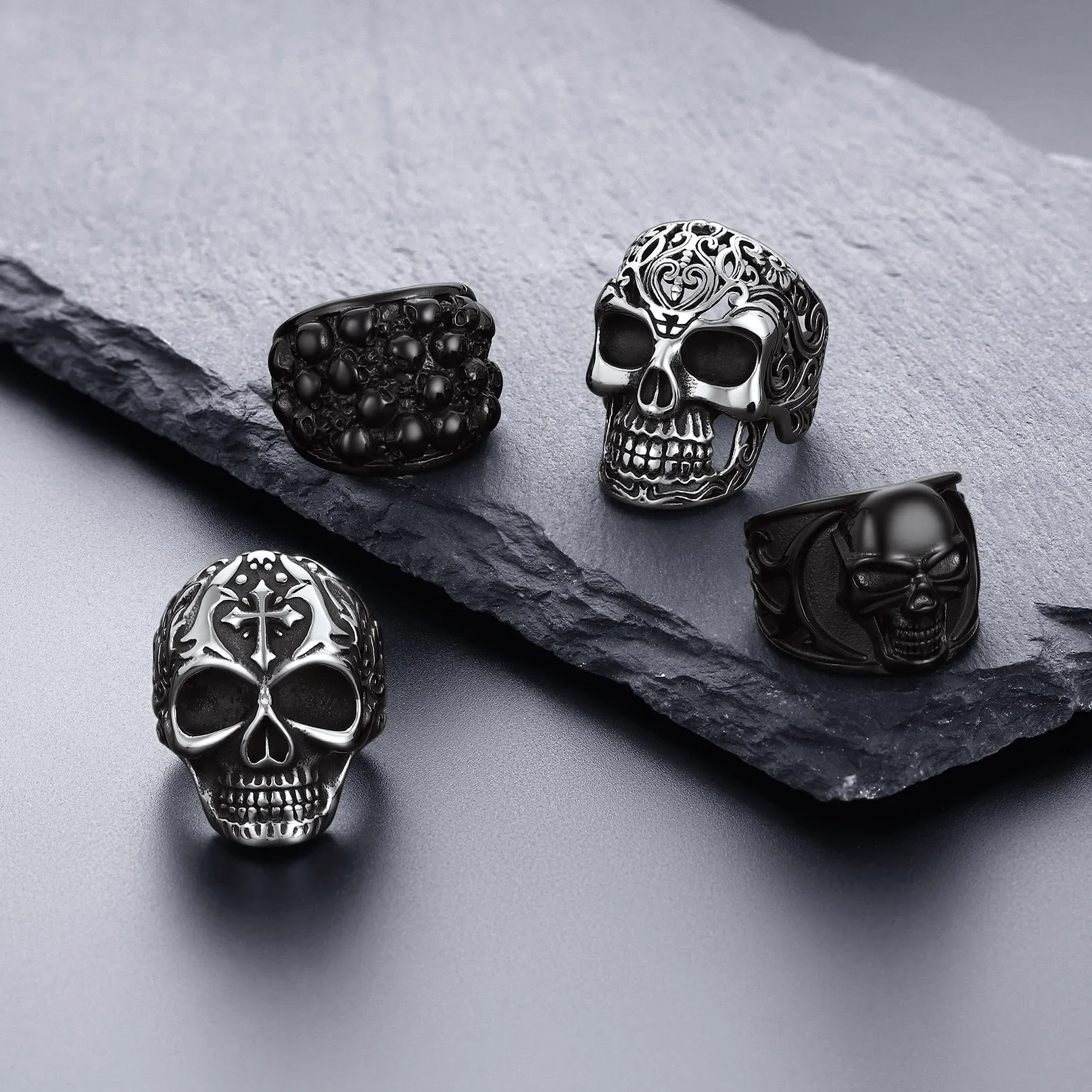 U7 Stainless Steel Big Skull Rings for Man Woman Size 7-14 Cross 3D Skeleton Cuban Chain Celtic Knot Pattern Gothic Punk Jewelry U7 Stainless Steel Big Skull Rings for Man Woman Size 7-14 Cross 3D Skeleton Cuban Chain Celtic Knot Pattern Gothic Punk Jewelry