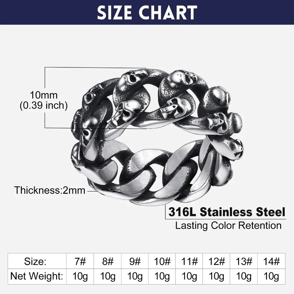 U7 Stainless Steel Big Skull Rings for Man Woman Size 7-14 Cross 3D Skeleton Cuban Chain Celtic Knot Pattern Gothic Punk Jewelry U7 Stainless Steel Big Skull Rings for Man Woman Size 7-14 Cross 3D Skeleton Cuban Chain Celtic Knot Pattern Gothic Punk Jewelry