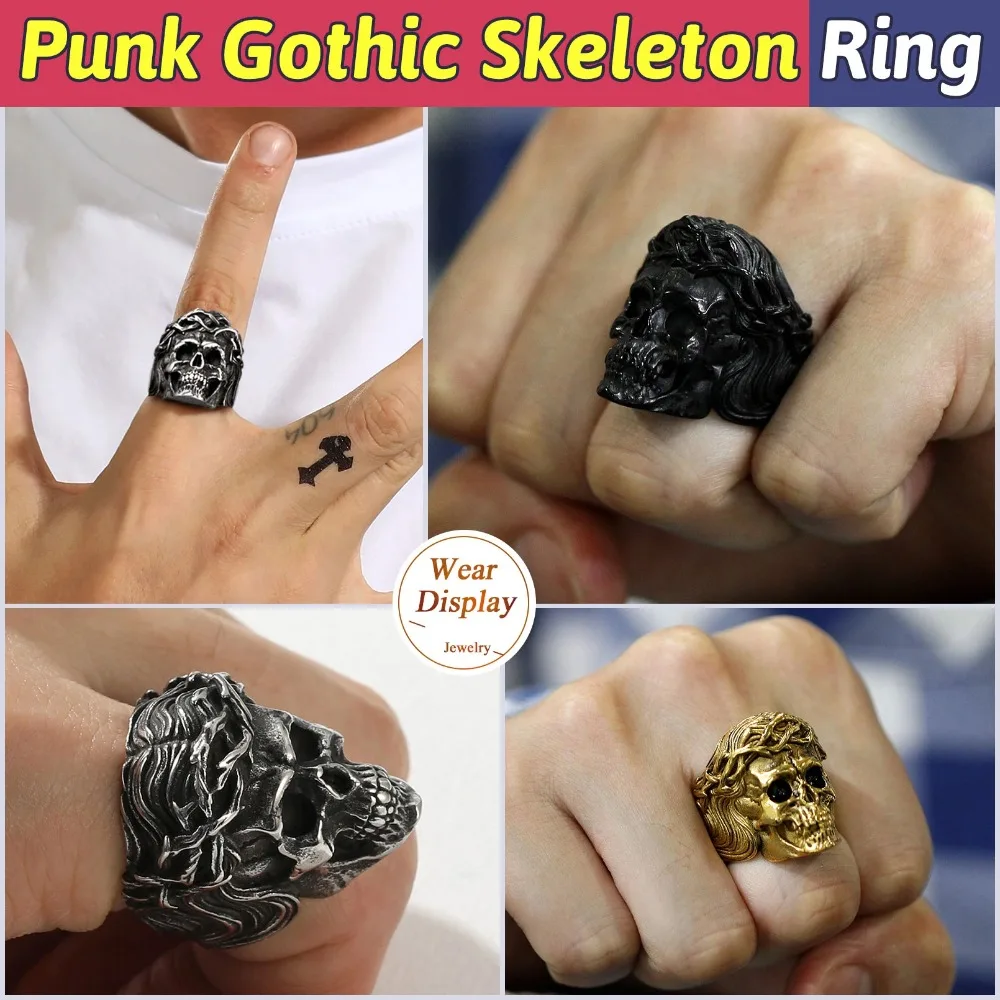 U7 Stainless Steel Big Skull Rings for Man Woman Size 7-14 Cross 3D Skeleton Cuban Chain Celtic Knot Pattern Gothic Punk Jewelry U7 Stainless Steel Big Skull Rings for Man Woman Size 7-14 Cross 3D Skeleton Cuban Chain Celtic Knot Pattern Gothic Punk Jewelry