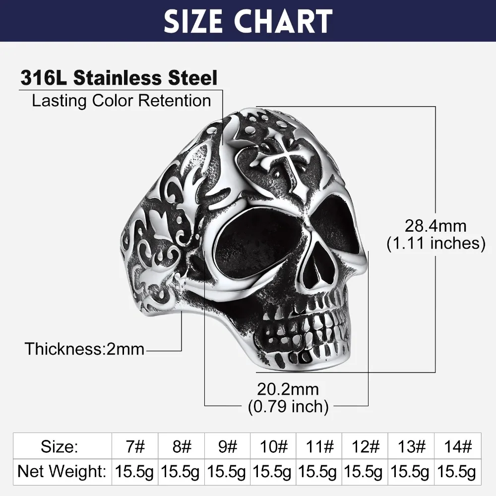 U7 Stainless Steel Big Skull Rings for Man Woman Size 7-14 Cross 3D Skeleton Cuban Chain Celtic Knot Pattern Gothic Punk Jewelry U7 Stainless Steel Big Skull Rings for Man Woman Size 7-14 Cross 3D Skeleton Cuban Chain Celtic Knot Pattern Gothic Punk Jewelry