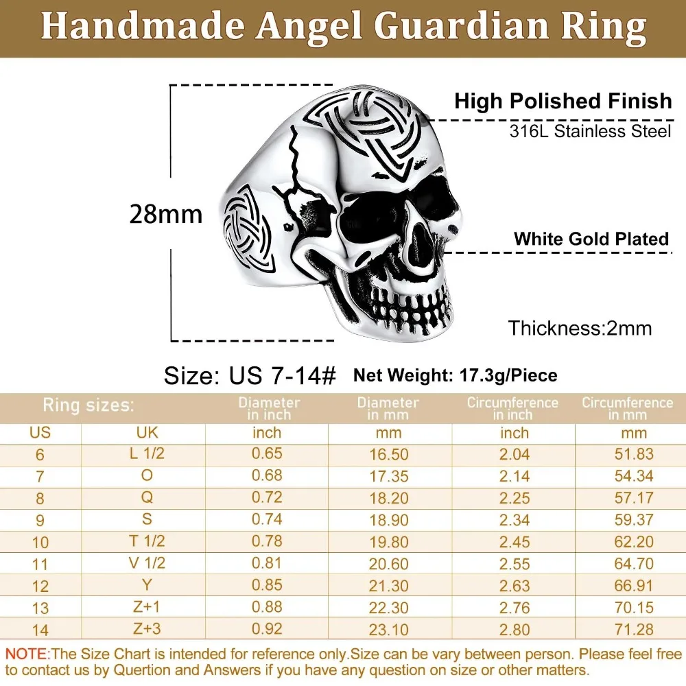 U7 Stainless Steel Big Skull Rings for Man Woman Size 7-14 Cross 3D Skeleton Cuban Chain Celtic Knot Pattern Gothic Punk Jewelry U7 Stainless Steel Big Skull Rings for Man Woman Size 7-14 Cross 3D Skeleton Cuban Chain Celtic Knot Pattern Gothic Punk Jewelry