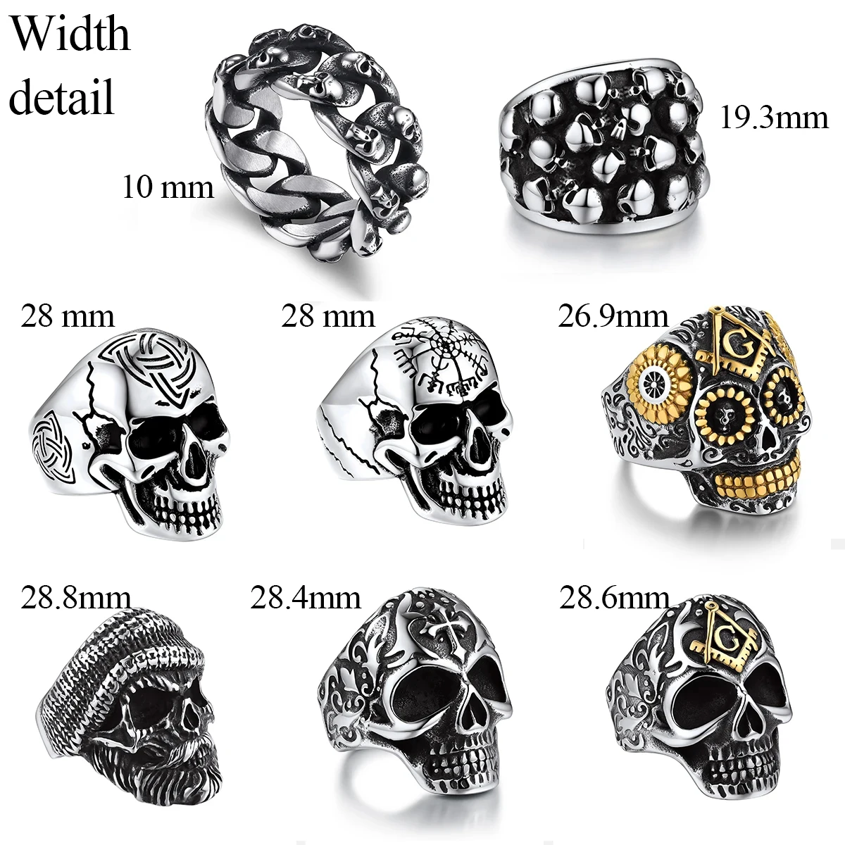 U7 Stainless Steel Big Skull Rings for Man Woman Size 7-14 Cross 3D Skeleton Cuban Chain Celtic Knot Pattern Gothic Punk Jewelry U7 Stainless Steel Big Skull Rings for Man Woman Size 7-14 Cross 3D Skeleton Cuban Chain Celtic Knot Pattern Gothic Punk Jewelry