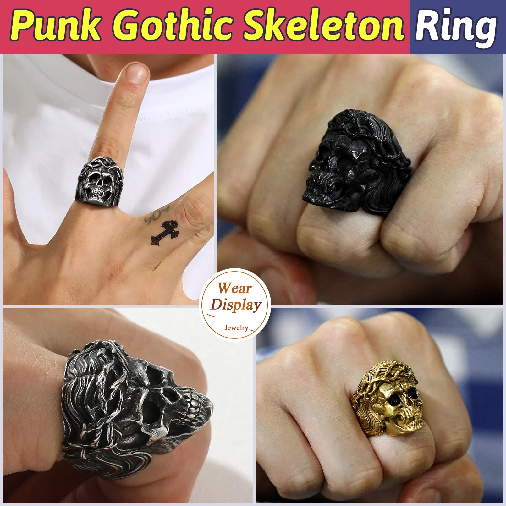 U7 Stainless Steel Big Skull Rings for Man Woman Size 7-14 Cross 3D Skeleton Cuban Chain Celtic Knot Pattern Gothic Punk Jewelry U7 Stainless Steel Big Skull Rings for Man Woman Size 7-14 Cross 3D Skeleton Cuban Chain Celtic Knot Pattern Gothic Punk Jewelry