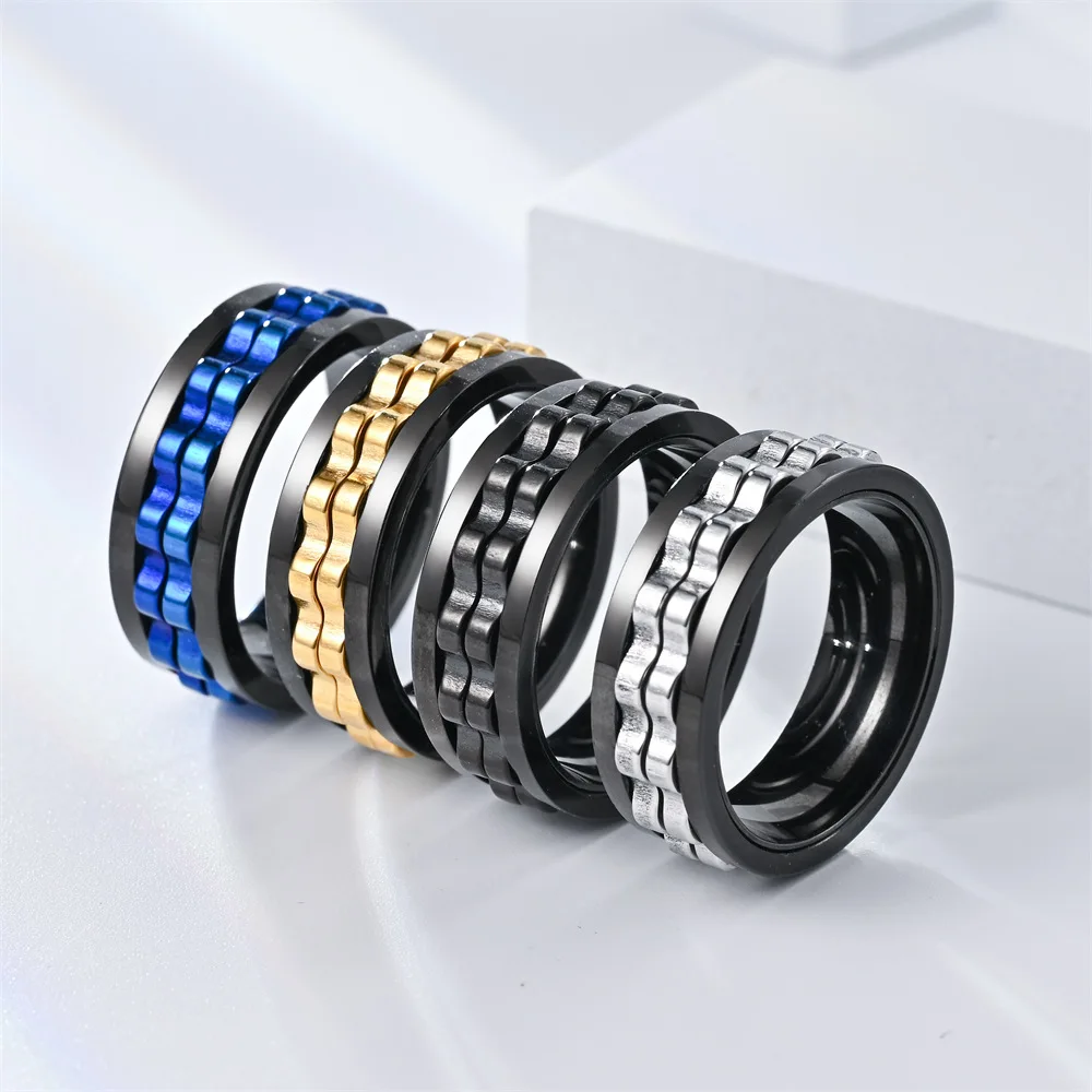 hip hop stainless steel Rotatable gear fidget rings for men anti stress and anxiety relief spinning ring anillo antiestres hip hop stainless steel Rotatable gear fidget rings for men anti stress and anxiety relief spinning ring anillo antiestres