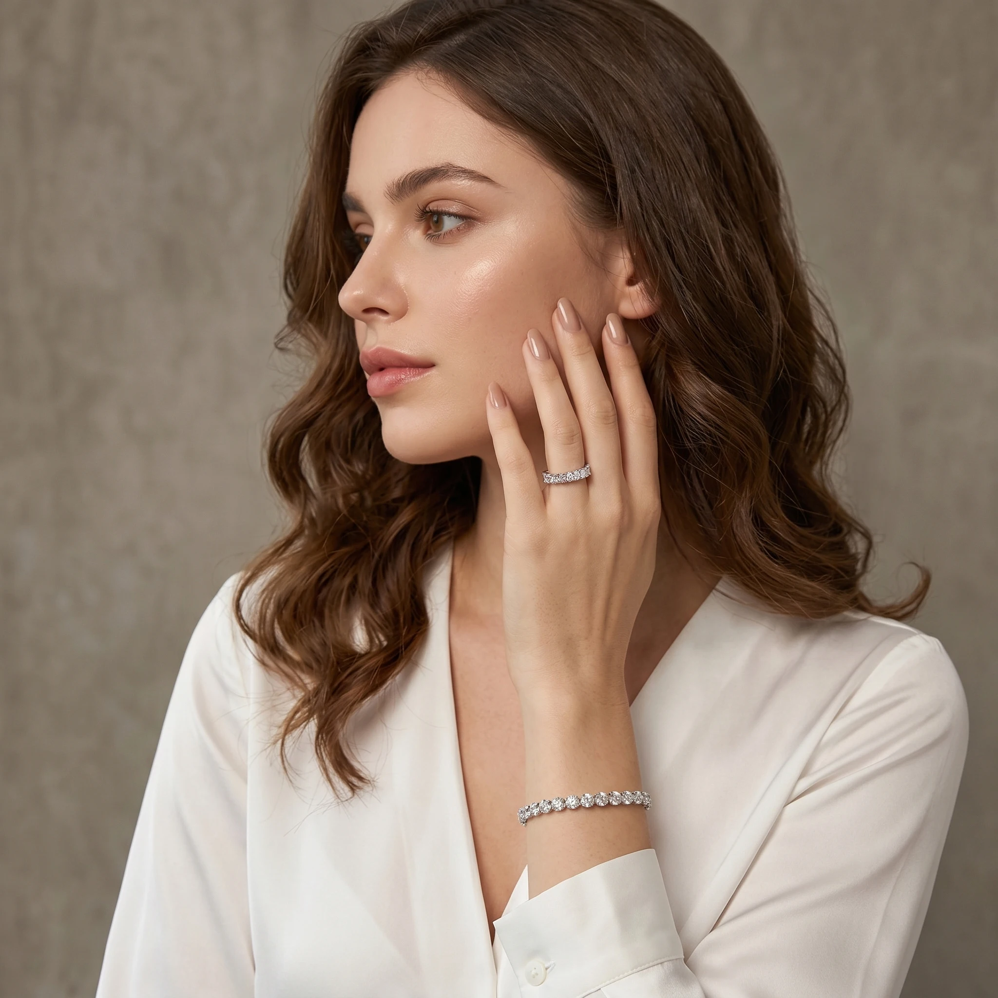 D Color Full Eternity Round Moissanite Ring, 925 Sterling Silver, Prong Setting, Unisex, Light Luxury Gift, With Certificate