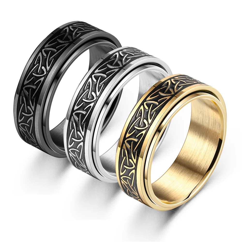 Viking Celtic Knot Rune Rings For Men Rotating Stainless Steel Anti Stress Anxiety Relife Spinning Ring Anillo Antiestres Viking Celtic Knot Rune Rings For Men Rotating Stainless Steel Anti Stress Anxiety Relife Spinning Ring Anillo Antiestres