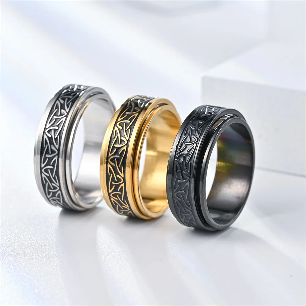 Viking Celtic Knot Rune Rings For Men Rotating Stainless Steel Anti Stress Anxiety Relife Spinning Ring Anillo Antiestres Viking Celtic Knot Rune Rings For Men Rotating Stainless Steel Anti Stress Anxiety Relife Spinning Ring Anillo Antiestres