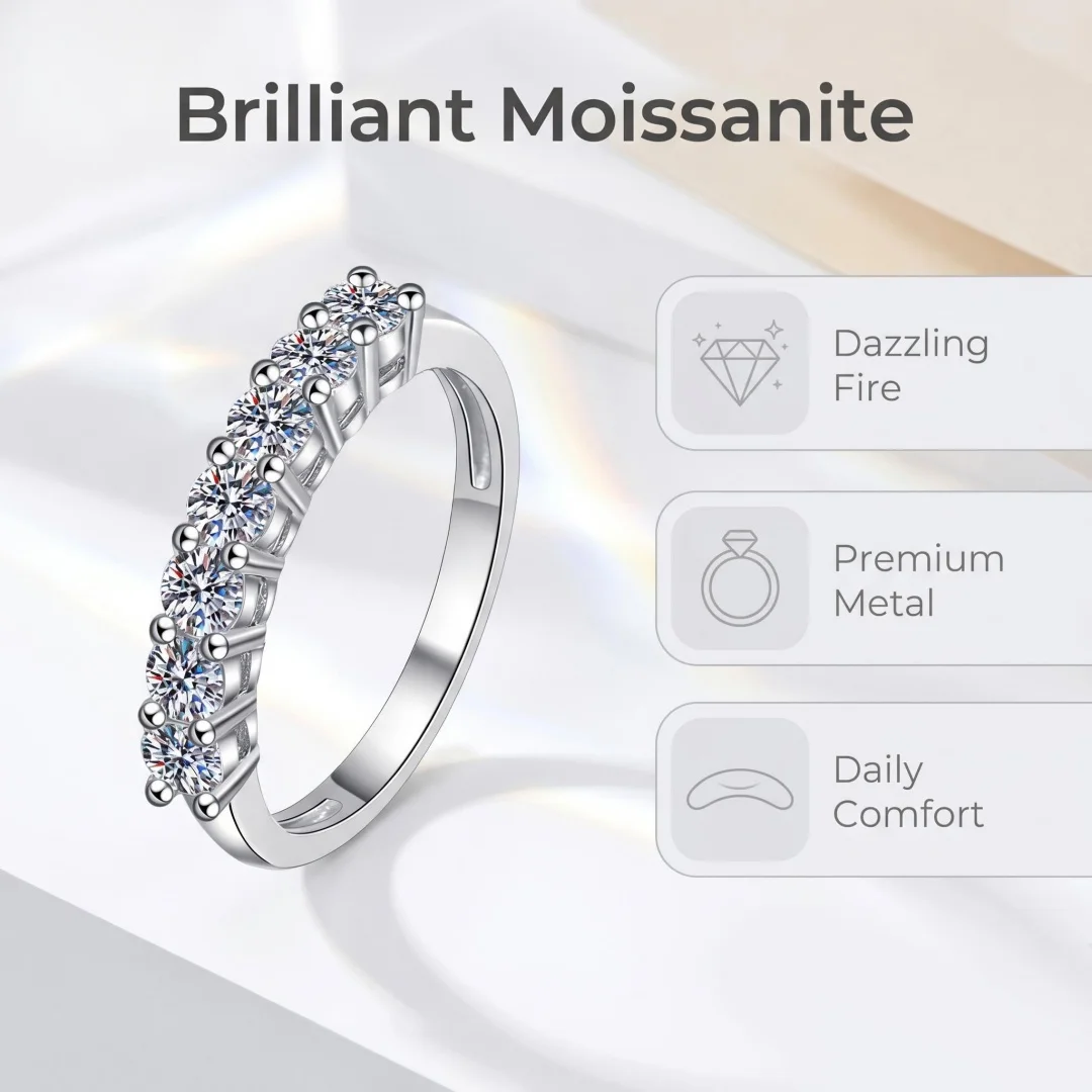 0.7CT 3mm Gemstone Moissanite Rings Classics for Women 925 Sterling Silver Wedding Diamonds Band Stackable Ring White Gold Gift