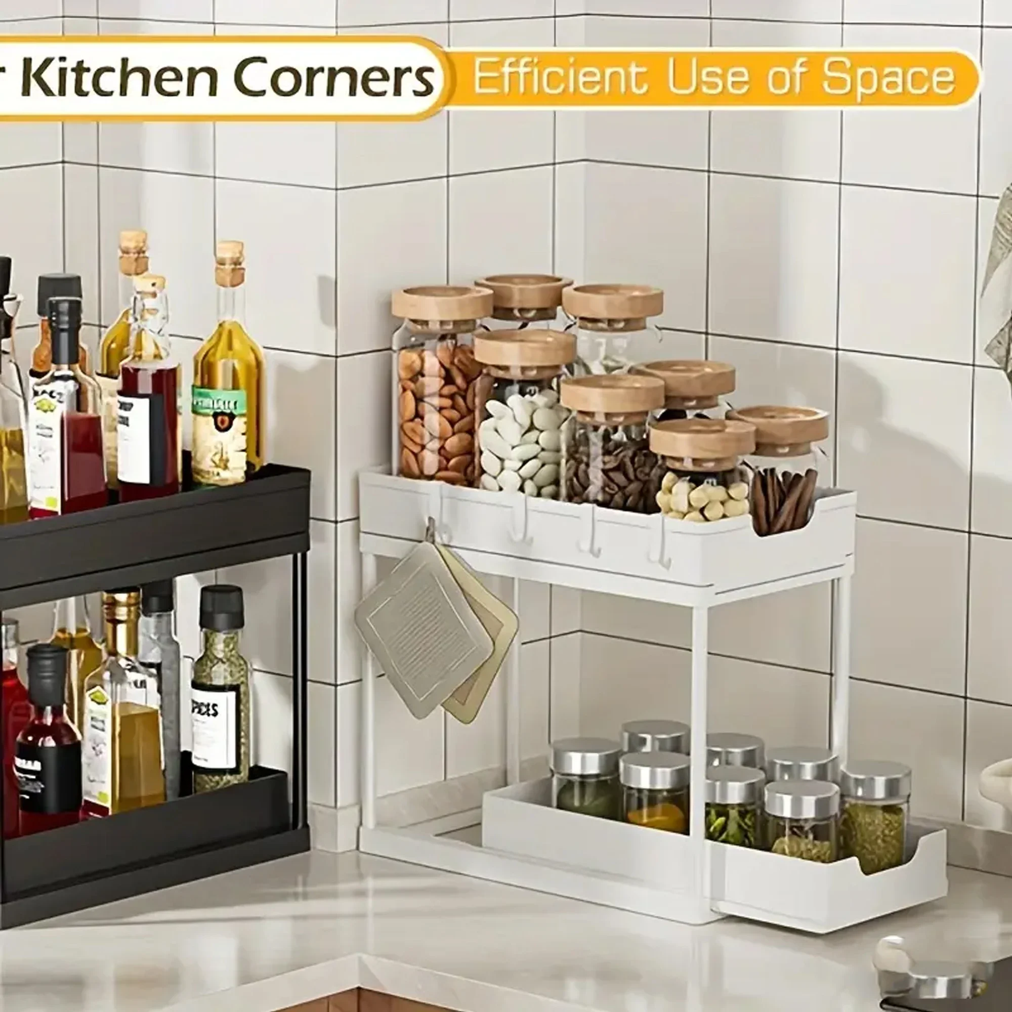 New 2 Tier Under Sink Pull Out Sliding Multi Function Space Saving Organizer Rack for Kitchen Bathroom New 2 Tier Under Sink Pull Out Sliding Multi Function Space Saving Organizer Rack for Kitchen Bathroom