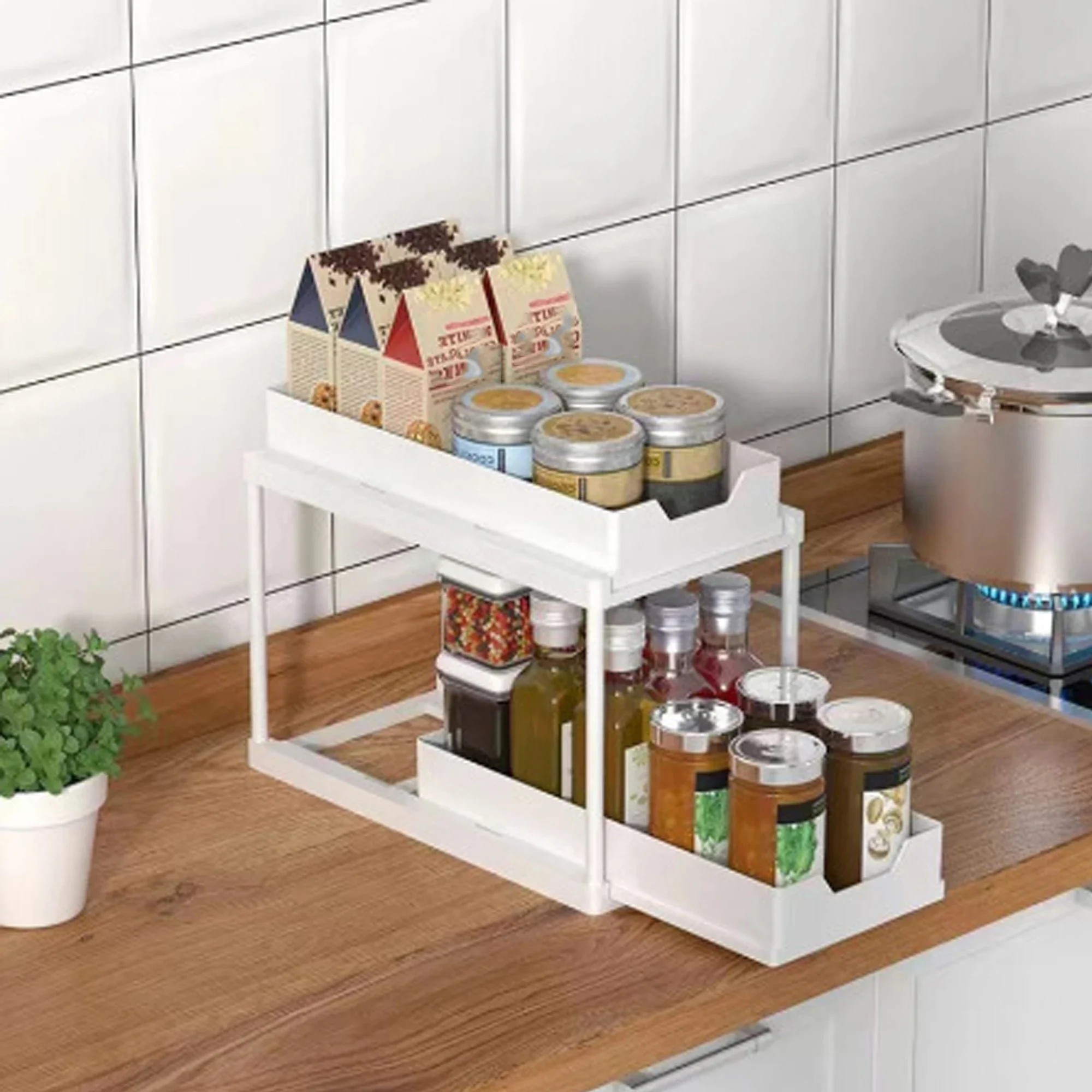 New 2 Tier Under Sink Pull Out Sliding Multi Function Space Saving Organizer Rack for Kitchen Bathroom New 2 Tier Under Sink Pull Out Sliding Multi Function Space Saving Organizer Rack for Kitchen Bathroom