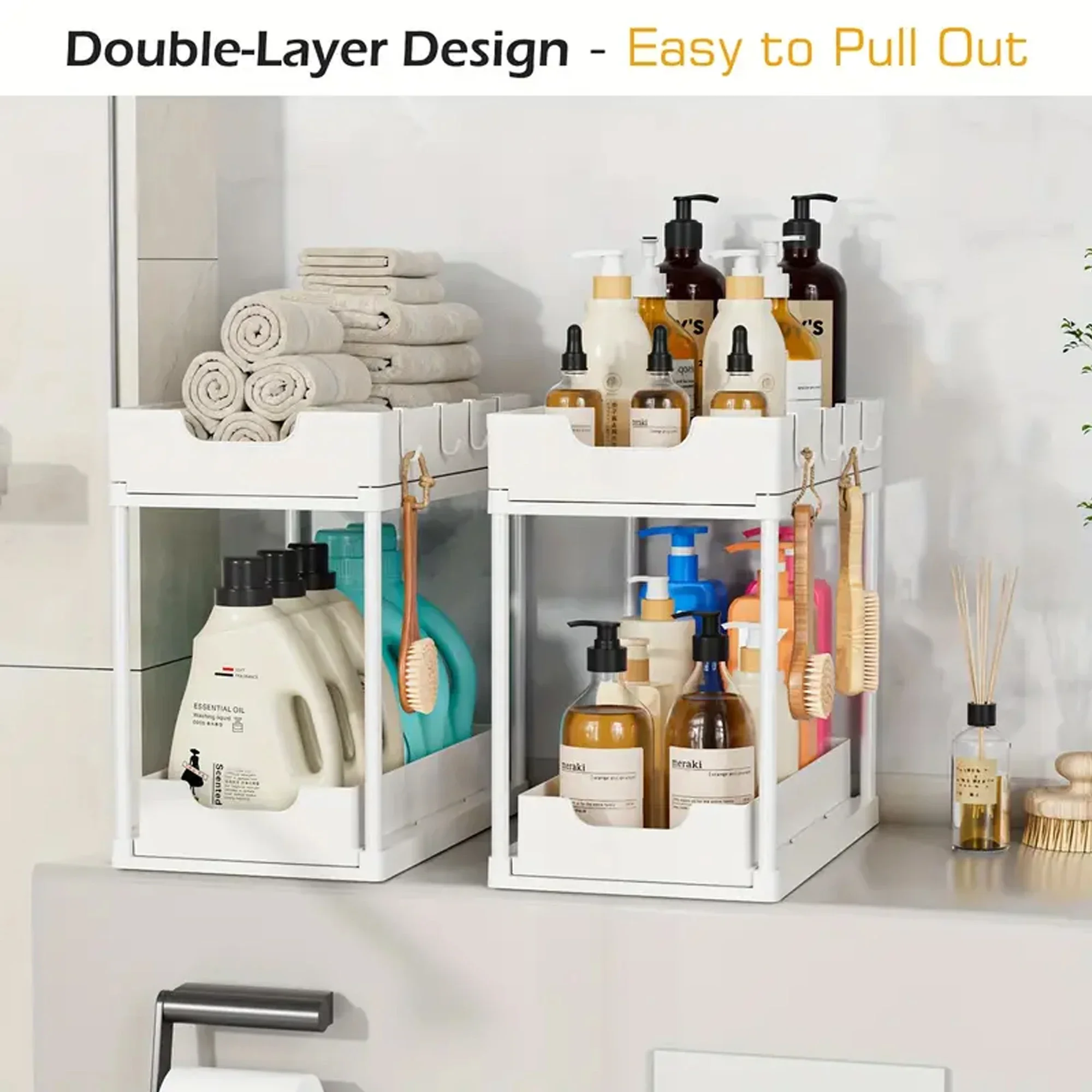 New 2 Tier Under Sink Pull Out Sliding Multi Function Space Saving Organizer Rack for Kitchen Bathroom New 2 Tier Under Sink Pull Out Sliding Multi Function Space Saving Organizer Rack for Kitchen Bathroom