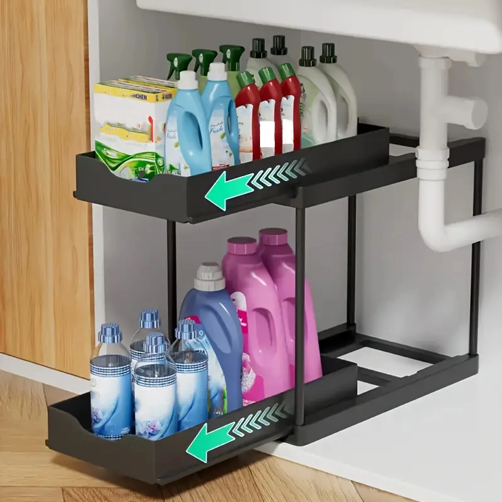New 2 Tier Under Sink Pull Out Sliding Multi Function Space Saving Organizer Rack for Kitchen Bathroom New 2 Tier Under Sink Pull Out Sliding Multi Function Space Saving Organizer Rack for Kitchen Bathroom