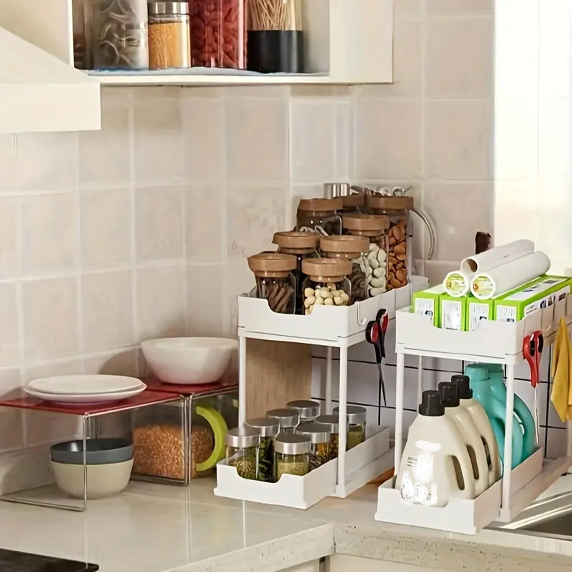 New 2 Tier Under Sink Pull Out Sliding Multi Function Space Saving Organizer Rack for Kitchen Bathroom New 2 Tier Under Sink Pull Out Sliding Multi Function Space Saving Organizer Rack for Kitchen Bathroom