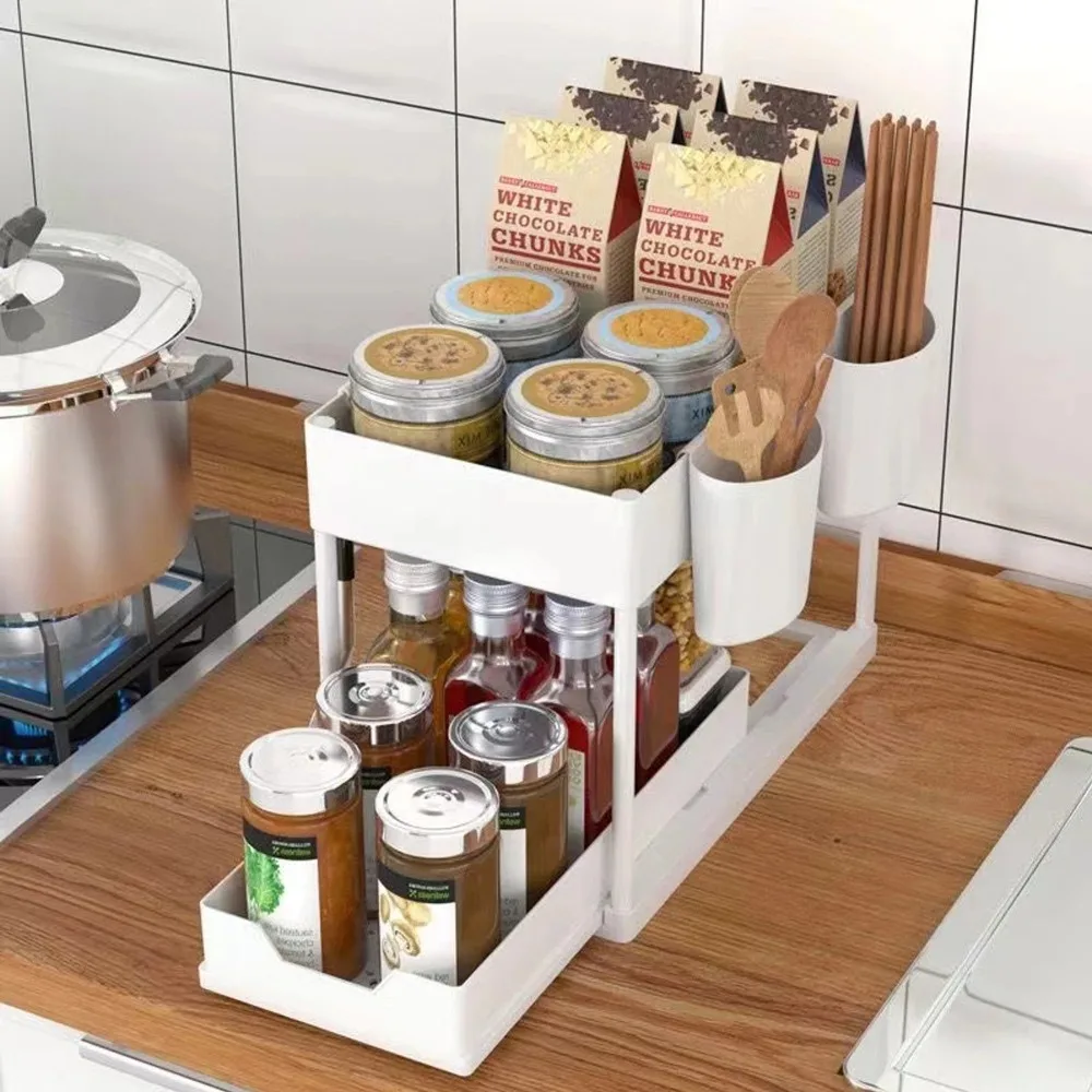 New 2 Tier Under Sink Pull Out Sliding Multi Function Space Saving Organizer Rack for Kitchen Bathroom New 2 Tier Under Sink Pull Out Sliding Multi Function Space Saving Organizer Rack for Kitchen Bathroom