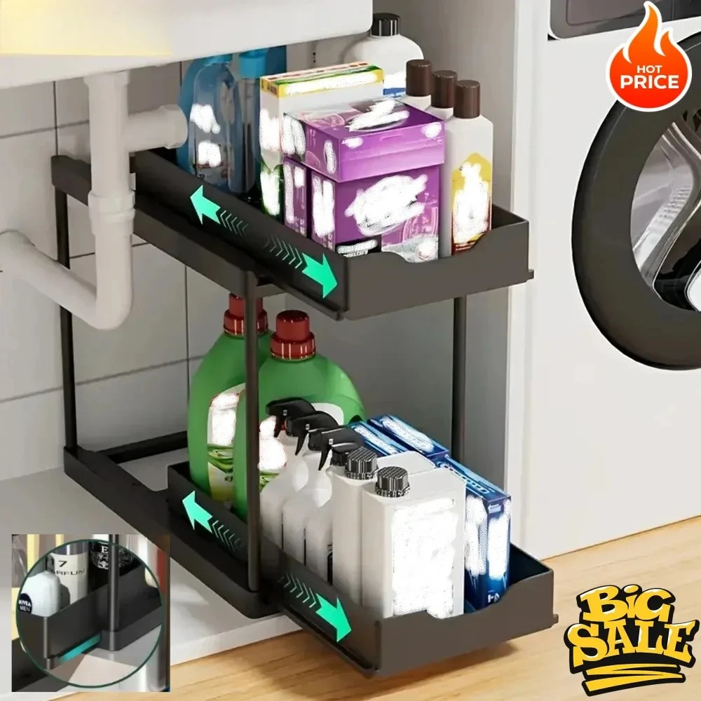 New 2 Tier Under Sink Pull Out Sliding Multi Function Space Saving Organizer Rack for Kitchen Bathroom New 2 Tier Under Sink Pull Out Sliding Multi Function Space Saving Organizer Rack for Kitchen Bathroom