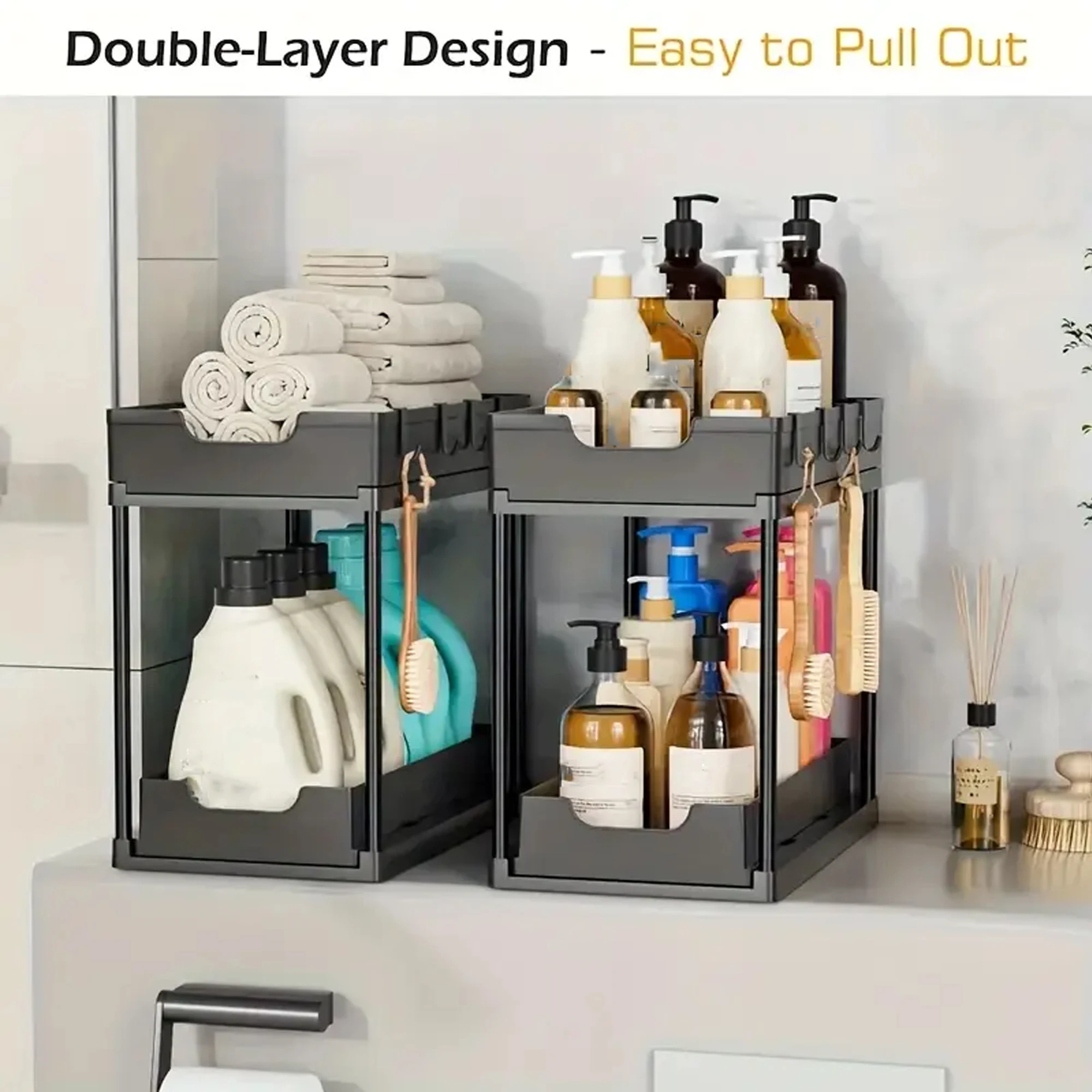 New 2 Tier Under Sink Pull Out Sliding Multi Function Space Saving Organizer Rack for Kitchen Bathroom New 2 Tier Under Sink Pull Out Sliding Multi Function Space Saving Organizer Rack for Kitchen Bathroom