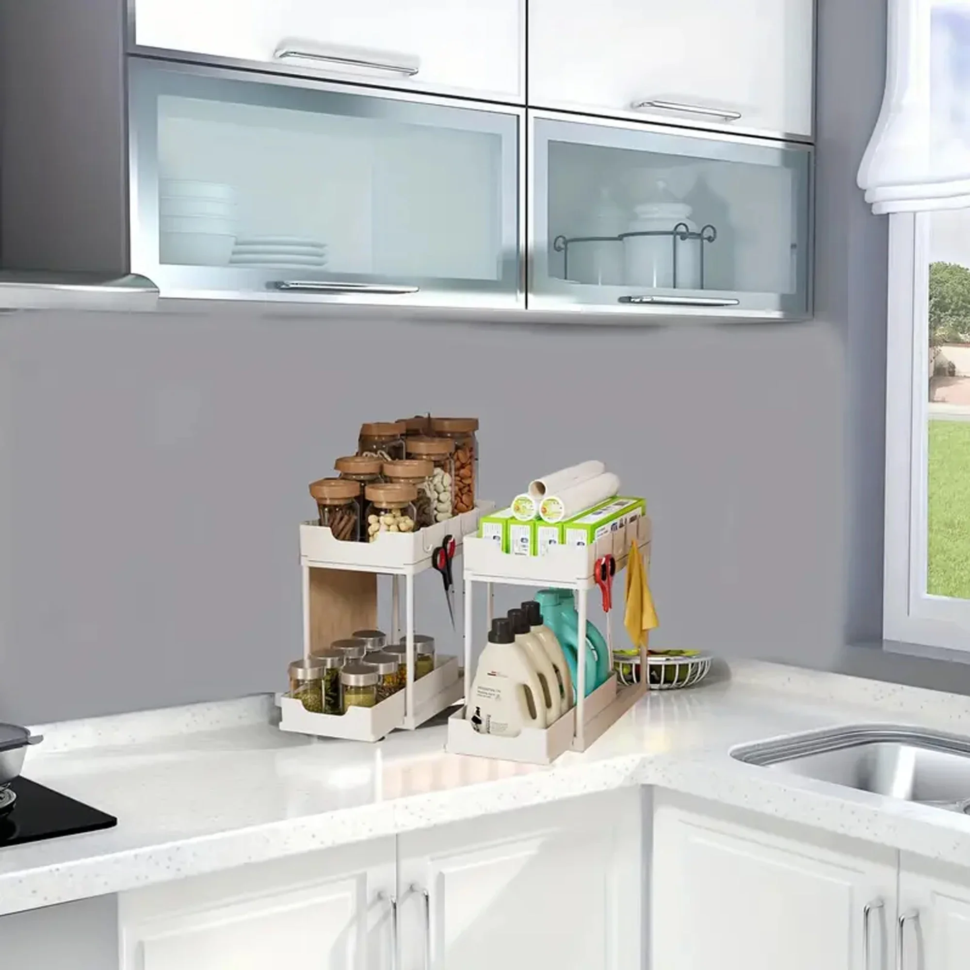 New 2 Tier Under Sink Pull Out Sliding Multi Function Space Saving Organizer Rack for Kitchen Bathroom New 2 Tier Under Sink Pull Out Sliding Multi Function Space Saving Organizer Rack for Kitchen Bathroom