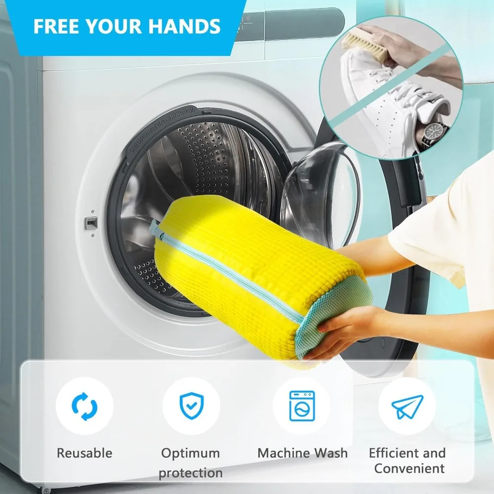 Durable Shoe Washing Machine Bag for All Shoe Types-Yellow with Blue Zipper,Ideal for Sneakers and Casual Shoes,Laundry Wash Bag Durable Shoe Washing Machine Bag for All Shoe Types-Yellow with Blue Zipper,Ideal for Sneakers and Casual Shoes,Laundry Wash Bag