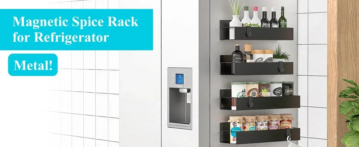 1-4 Pcs Metal Magnetic Spice Rack for Refrigerator Strong Magnet Organizer Shelves Black Spice Storage for Oven Washer and Dryer