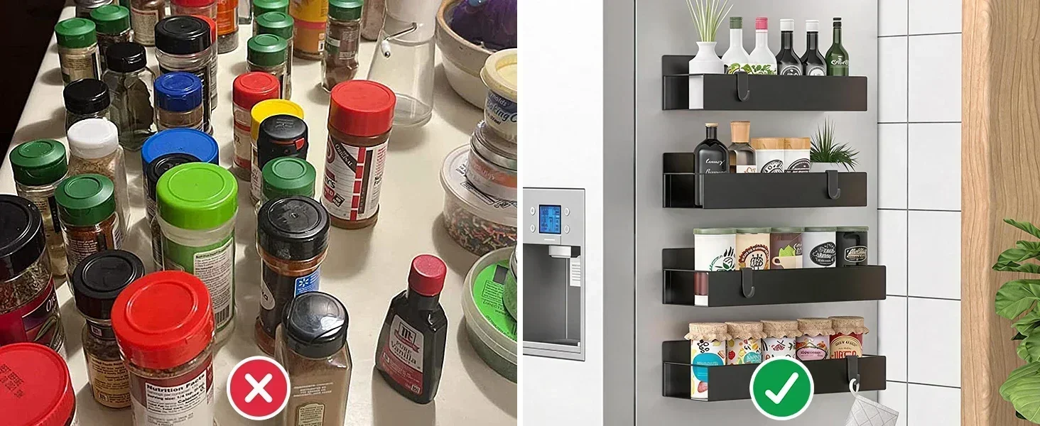1-4 Pcs Metal Magnetic Spice Rack for Refrigerator Strong Magnet Organizer Shelves Black Spice Storage for Oven Washer and Dryer
