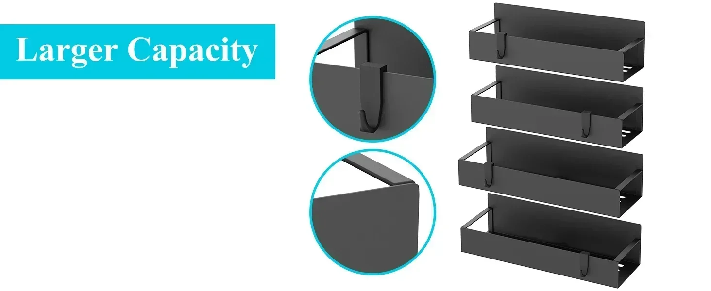 1-4 Pcs Metal Magnetic Spice Rack for Refrigerator Strong Magnet Organizer Shelves Black Spice Storage for Oven Washer and Dryer