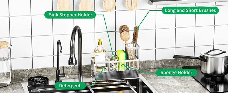 Sink Caddy Sponge Holder Sink Basket Brush Holder Dish Cloth Hanger Soap Rack Sink Stopper Holder Sponge For Kitchen