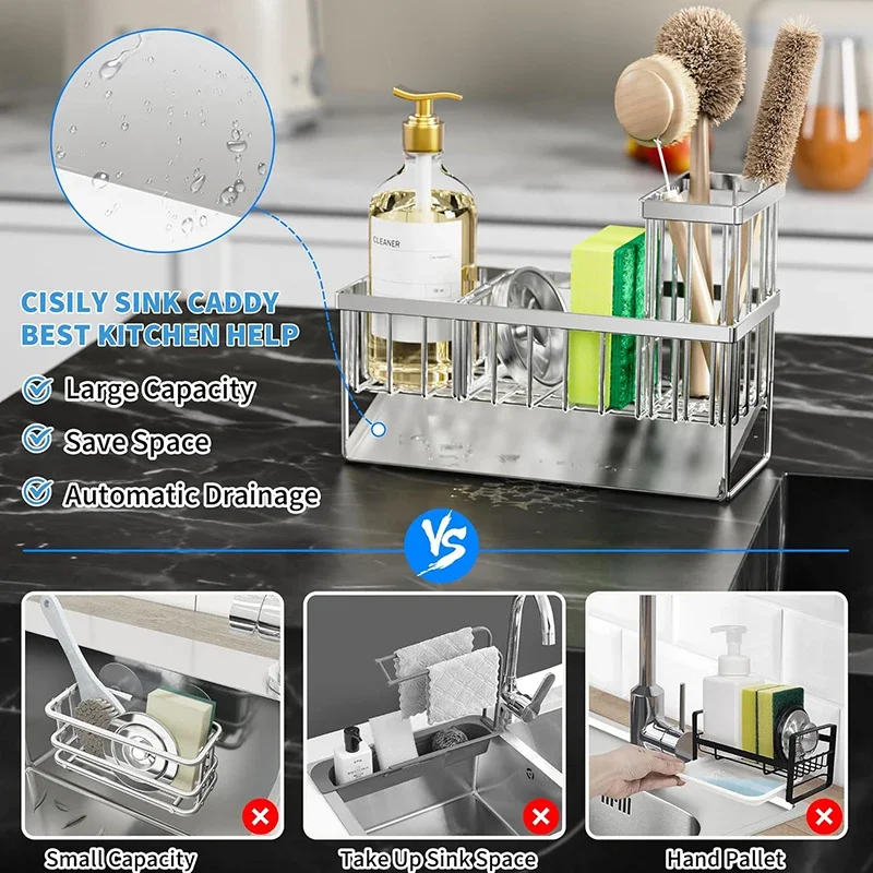 Sink Caddy Sponge Holder Sink Basket Brush Holder Dish Cloth Hanger Soap Rack Sink Stopper Holder Sponge For Kitchen Sink Caddy Sponge Holder Sink Basket Brush Holder Dish Cloth Hanger Soap Rack Sink Stopper Holder Sponge For Kitchen