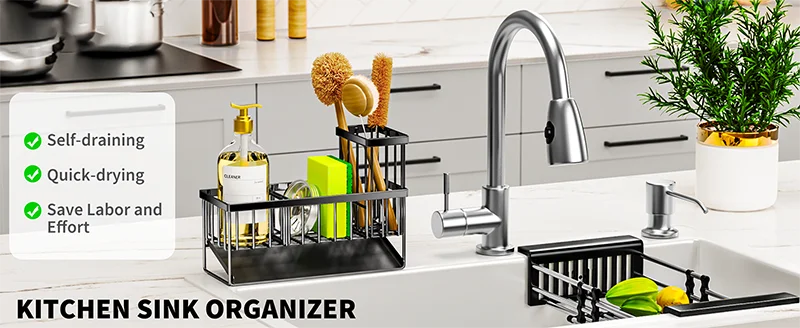 Sink Caddy Sponge Holder Sink Basket Brush Holder Dish Cloth Hanger Soap Rack Sink Stopper Holder Sponge For Kitchen