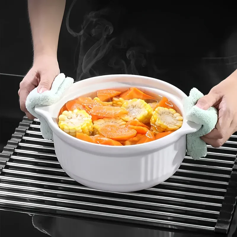 1pc Roll Up Dish Drying Rack Foldable Stainless Steel Sink Drainer Shelf for Bowl Plate Tableware Kitchen Storage Holder Use Set