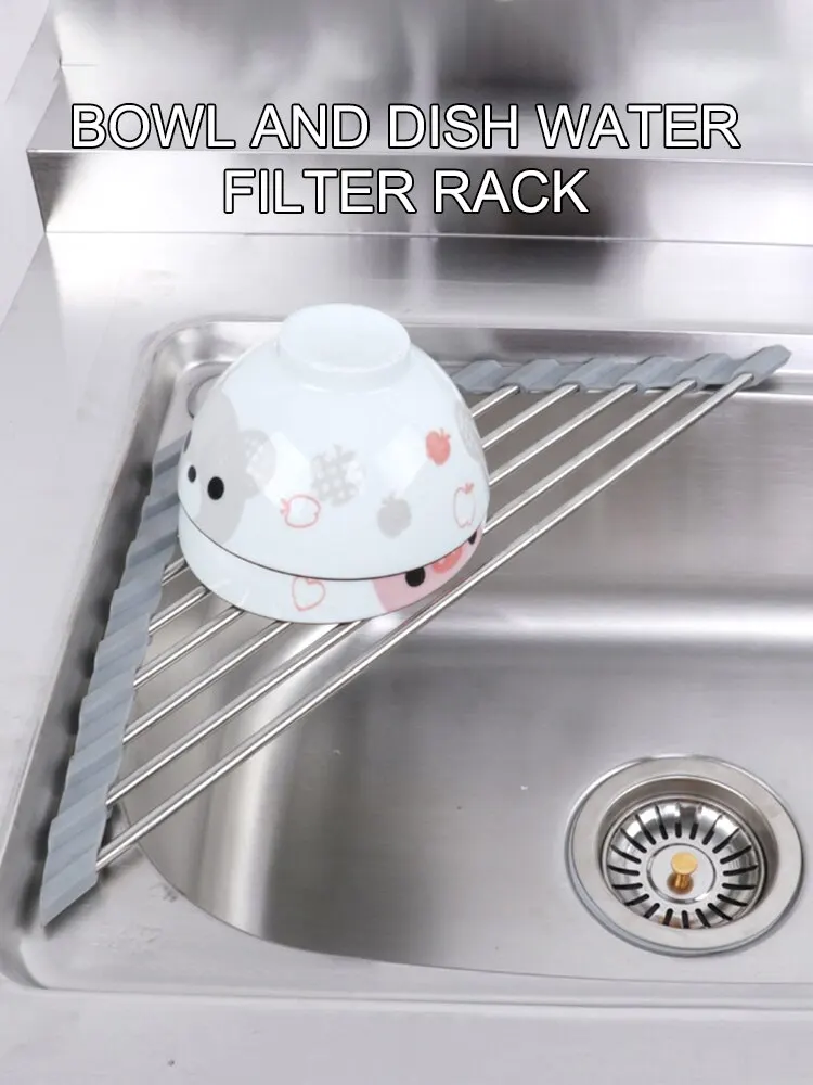 Kitchen Sink Water Filter Rack Foldable Triangular Sink Storage Rack Drain Rack Stainless Steel Storage For Bowls And Chopsticks