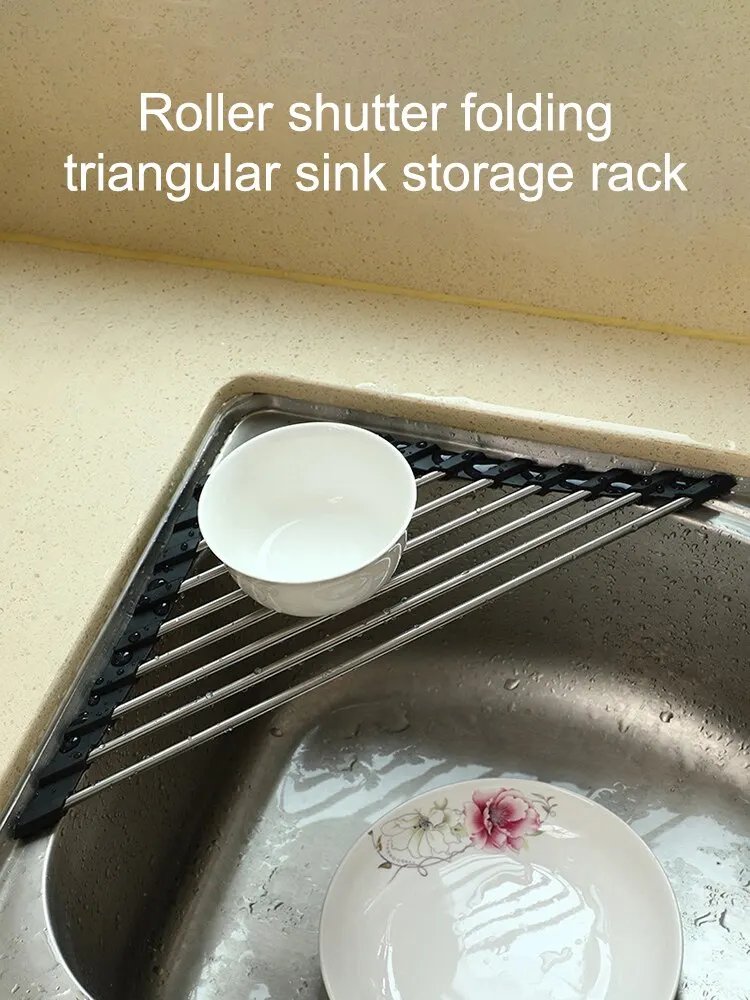 Kitchen Sink Water Filter Rack Foldable Triangular Sink Storage Rack Drain Rack Stainless Steel Storage For Bowls And Chopsticks