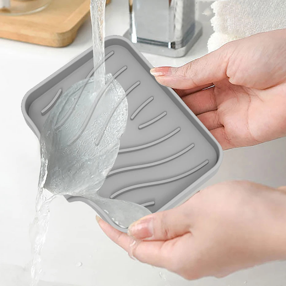 Self Draining Soap Bar Holder Silicone Kitchen Sink Soap Dish Sponge Tray Counter Caddy Organizer for Dish Soap Dispenser Self Draining Soap Bar Holder Silicone Kitchen Sink Soap Dish Sponge Tray Counter Caddy Organizer for Dish Soap Dispenser
