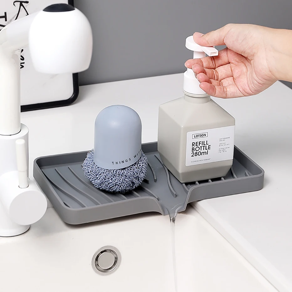 Self Draining Soap Bar Holder Silicone Kitchen Sink Soap Dish Sponge Tray Counter Caddy Organizer for Dish Soap Dispenser Self Draining Soap Bar Holder Silicone Kitchen Sink Soap Dish Sponge Tray Counter Caddy Organizer for Dish Soap Dispenser