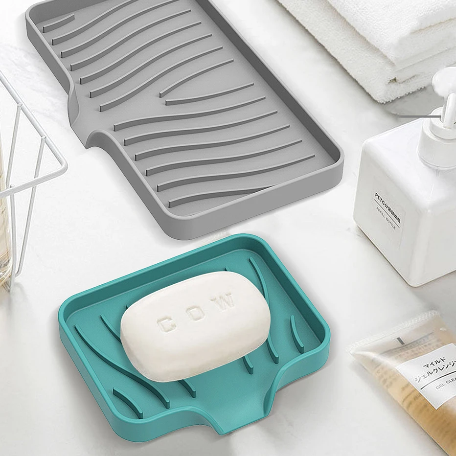 Self Draining Soap Bar Holder Silicone Kitchen Sink Soap Dish Sponge Tray Counter Caddy Organizer for Dish Soap Dispenser Self Draining Soap Bar Holder Silicone Kitchen Sink Soap Dish Sponge Tray Counter Caddy Organizer for Dish Soap Dispenser