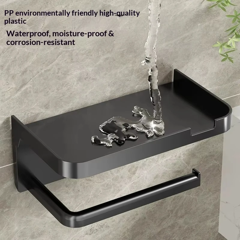 Wall Mounted Toilet Paper Holder with Phone Napkins Shelf Bathroom Tissue Roll Holder with Storage Tray Paper Phone Storage