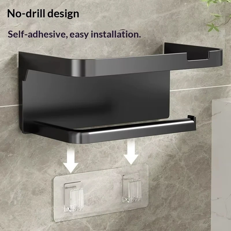 Wall Mounted Toilet Paper Holder with Phone Napkins Shelf Bathroom Tissue Roll Holder with Storage Tray Paper Phone Storage