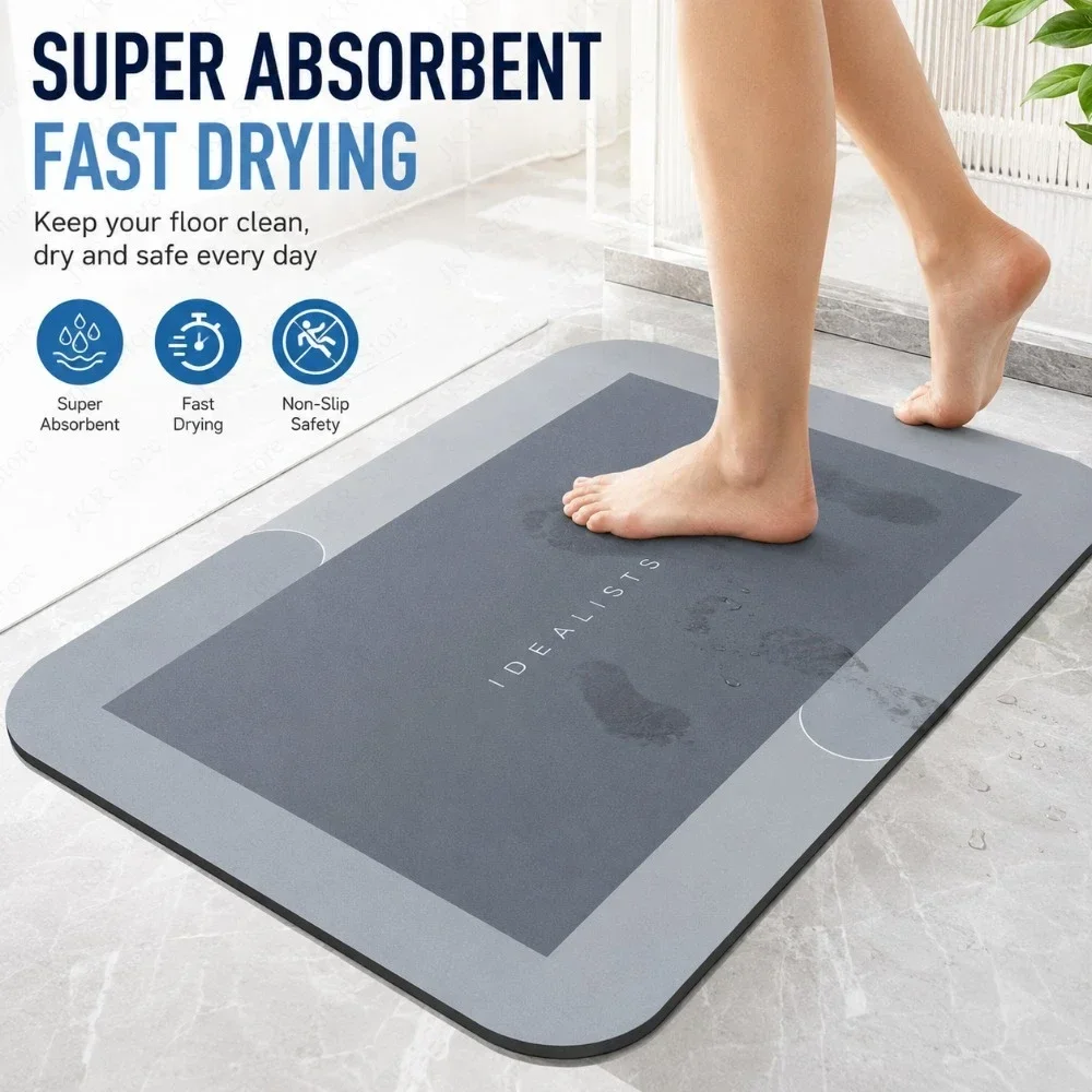Fast Drying Diatomaceous Earth Bath Mat Non Slip Soft Absorbent Floor Pad for Shower Laundry Bedroom Kitchen RV Bathroom Rug Pad