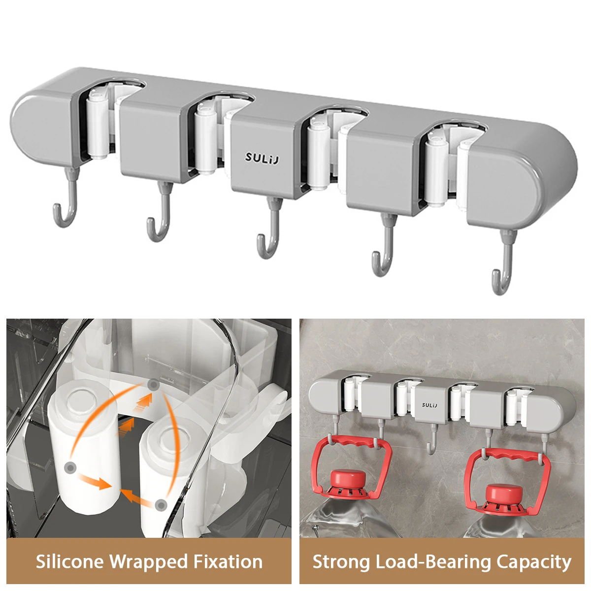 Broom Mop Holder with Hooks Wall Mounted Broom Storage Rack No Drilling Self-Adhesive Mop Broom Organizer for Bathroom Broom Mop Holder with Hooks Wall Mounted Broom Storage Rack No Drilling Self-Adhesive Mop Broom Organizer for Bathroom