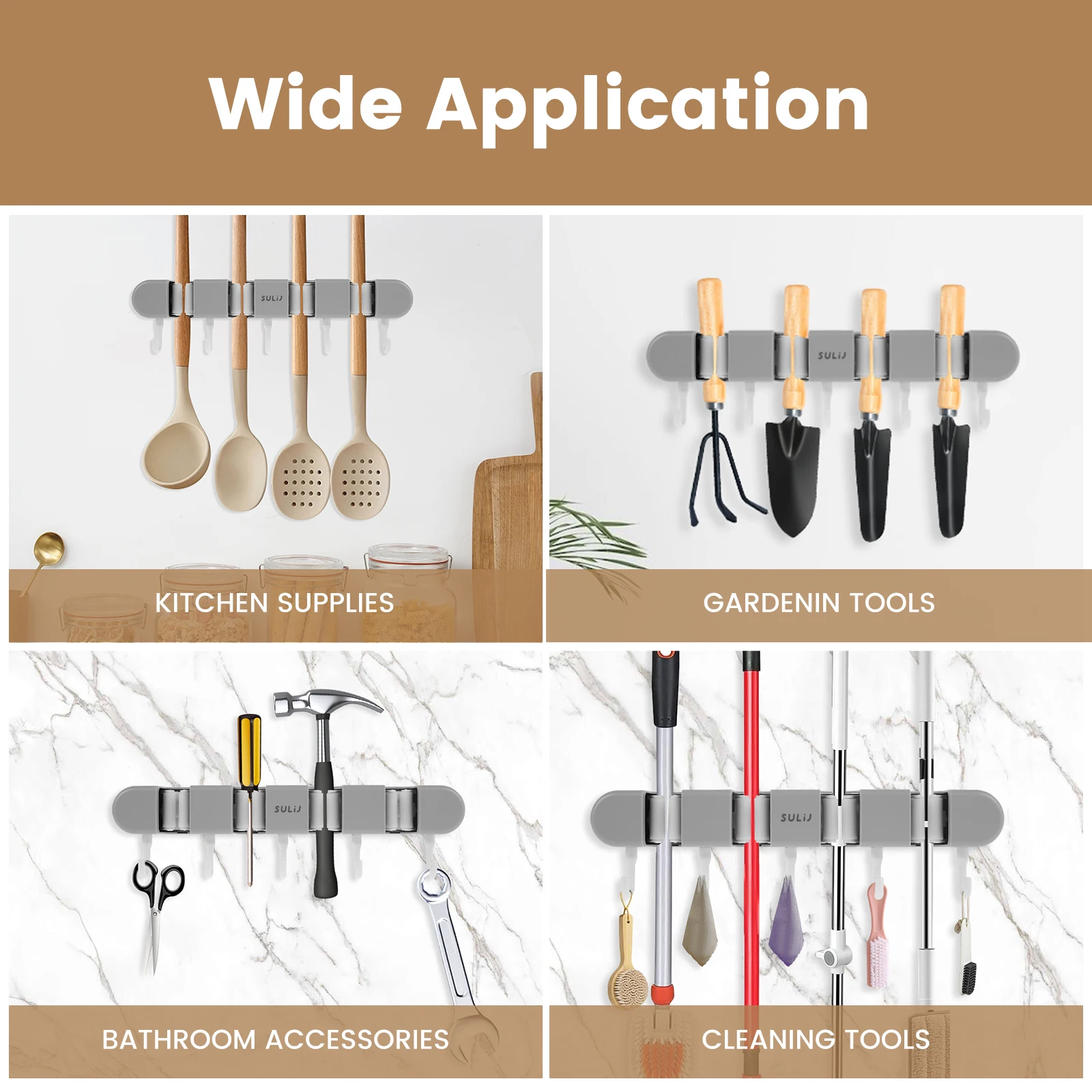 Broom Mop Holder with Hooks Wall Mounted Broom Storage Rack No Drilling Self-Adhesive Mop Broom Organizer for Bathroom Broom Mop Holder with Hooks Wall Mounted Broom Storage Rack No Drilling Self-Adhesive Mop Broom Organizer for Bathroom