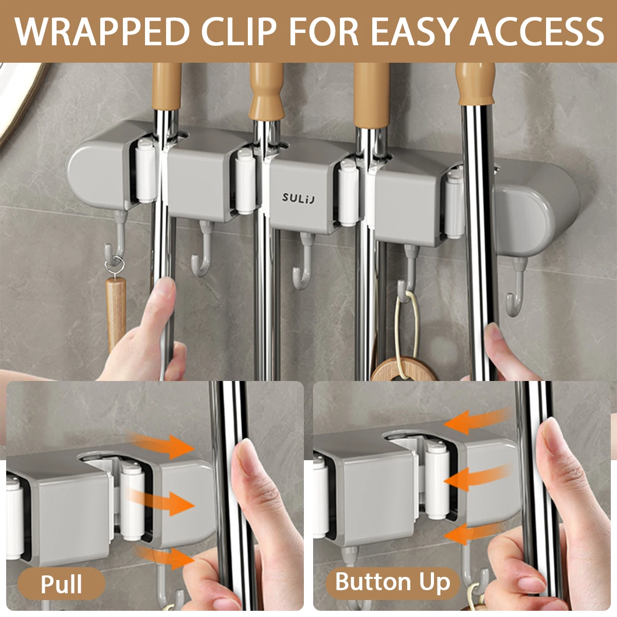 Broom Mop Holder with Hooks Wall Mounted Broom Storage Rack No Drilling Self-Adhesive Mop Broom Organizer for Bathroom Broom Mop Holder with Hooks Wall Mounted Broom Storage Rack No Drilling Self-Adhesive Mop Broom Organizer for Bathroom